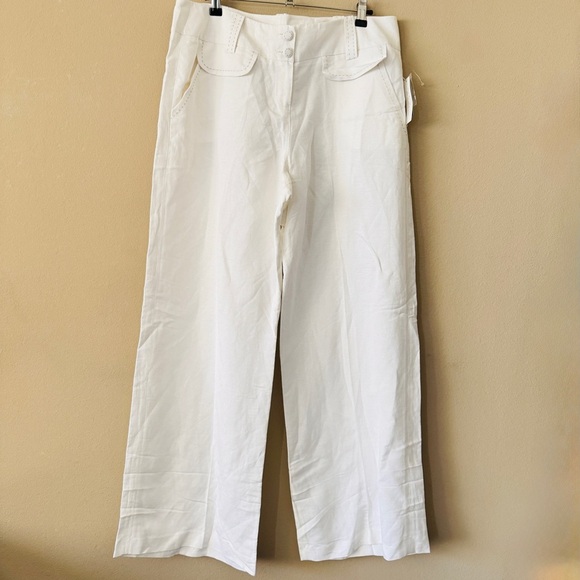 NWT Larry Levine White 100% Linen WIde Leg Pants Trousers SIze 14 - Picture 1 of 7